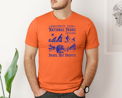 brand:Bella Canvas|color:Orange|Protect Our National Parks Defund Doge Graphic T-Shirt