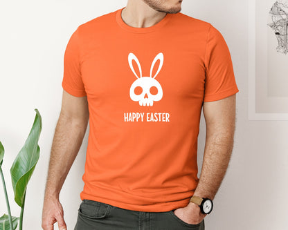 brand:Bella Canvas|color:Orange|Gothic Creepy Easter Bunny Skull Irony Graphic T-Shirt