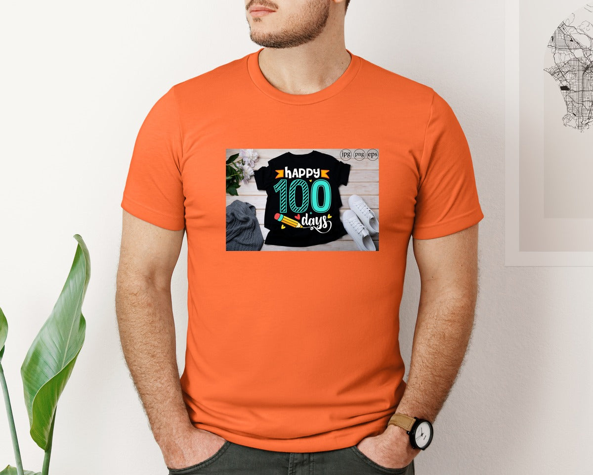brand:Bella Canvas|color:Orange|100 Days Of School Shirt 10 Graphic T-Shirt