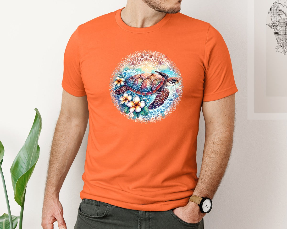 brand:Bella Canvas|color:Orange|Sea Turtle Tropical Round Tshirt 2 Graphic T-Shirt