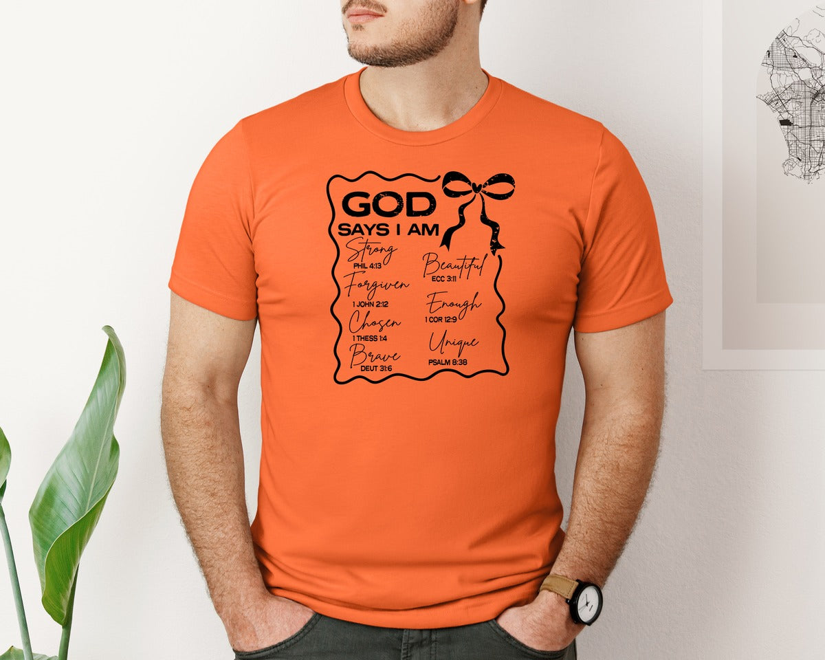 brand:Bella Canvas|color:Orange|God Says I Am Coquette Christian Graphic T-Shirt