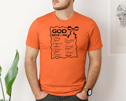 brand:Bella Canvas|color:Orange|God Says I Am Coquette Christian Graphic T-Shirt