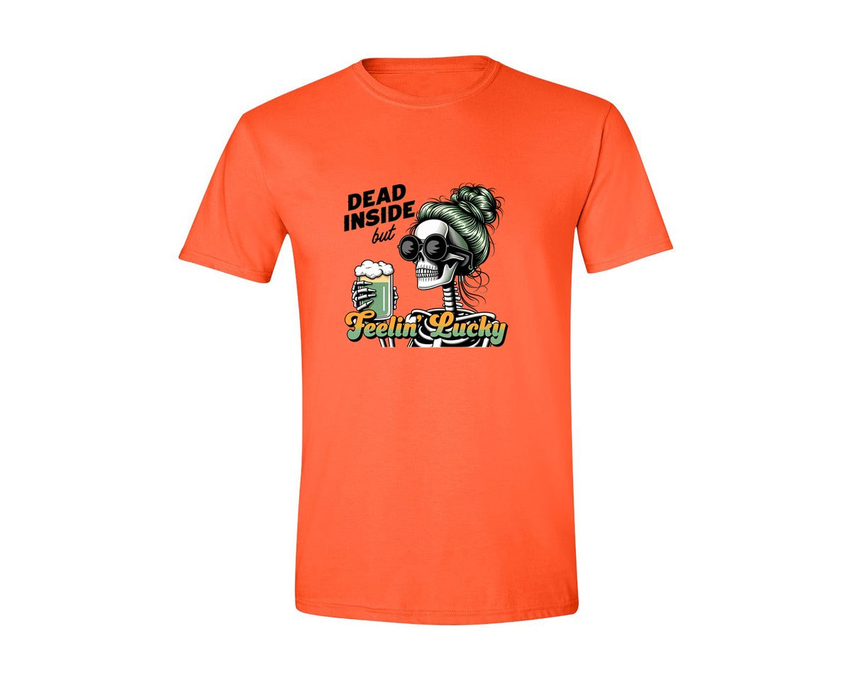 brand:Generic|color:Orange|Dead Inside But Feelin Lucky 6 Graphic T-Shirt