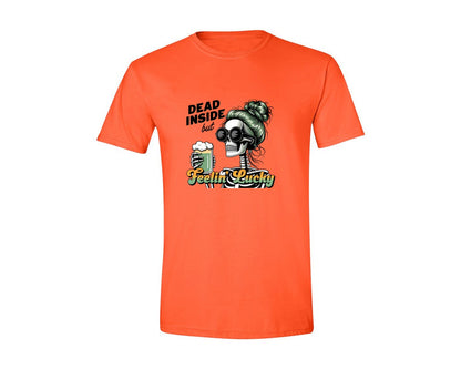 brand:Generic|color:Orange|Dead Inside But Feelin Lucky 6 Graphic T-Shirt