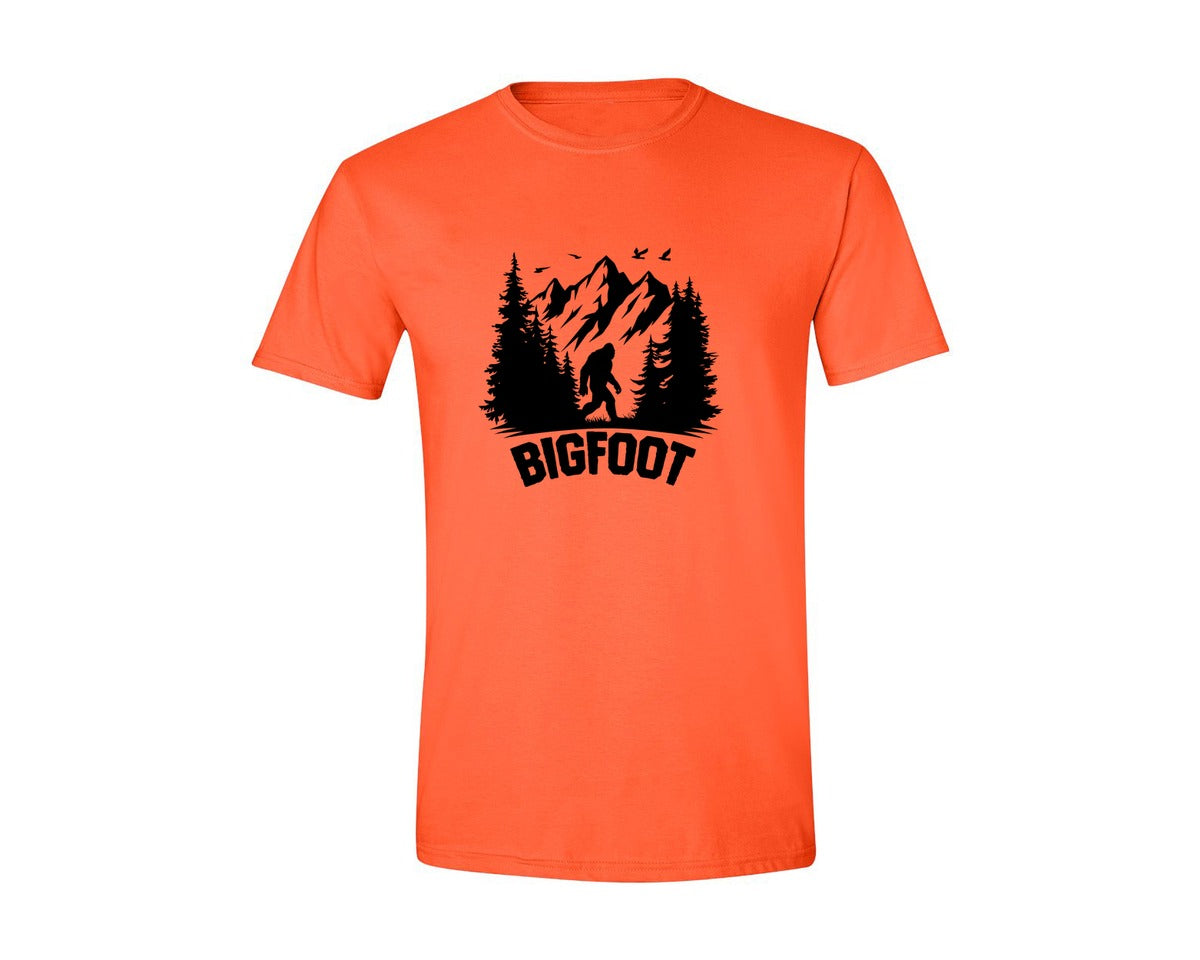 brand:Generic|color:Orange|Retro Bigfoot Silhouette Pixel Art Graphic T-Shirt