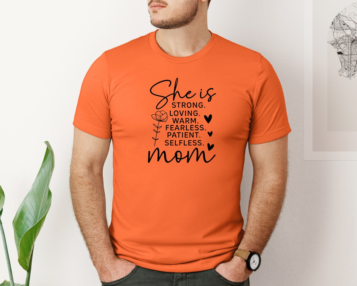 brand:Bella Canvas|color:Orange|She Is Strong Loved Mama Graphic T-Shirt