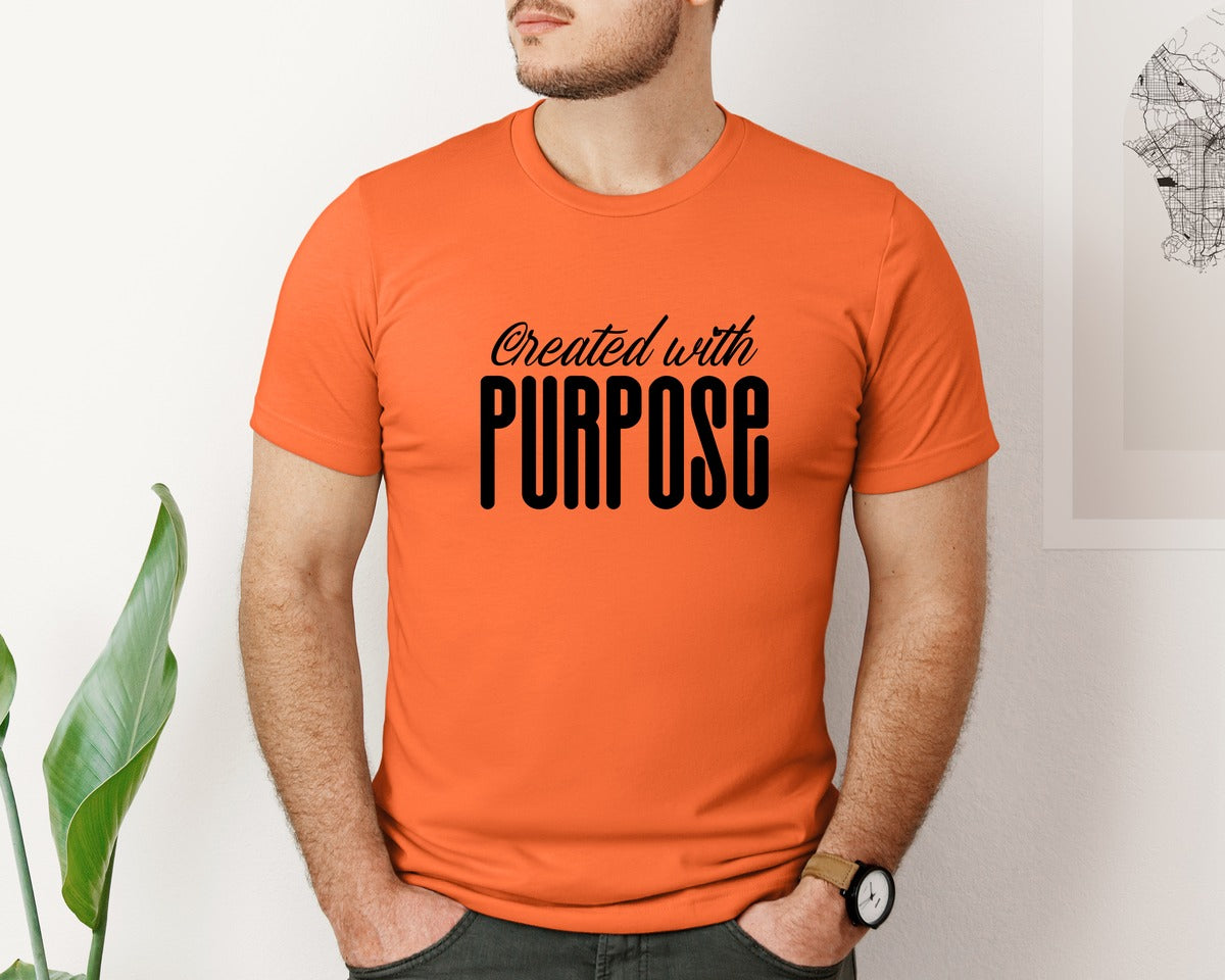 brand:Bella Canvas|color:Orange|Created With Purpose Sleeve Design Graphic T-Shirt