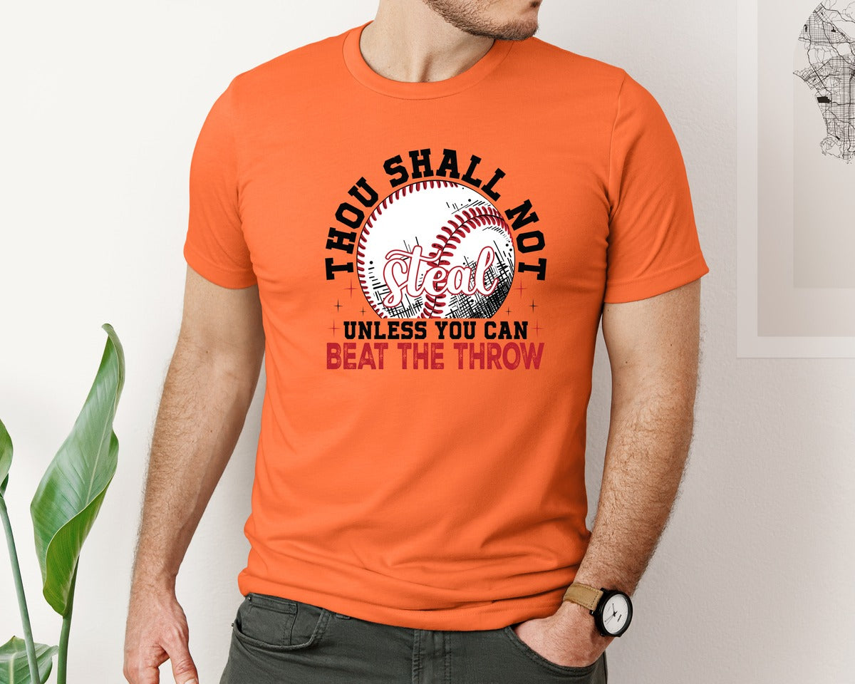 brand:Bella Canvas|color:Orange|Funny Baseball Thou Shall Not Steal Graphic T-Shirt