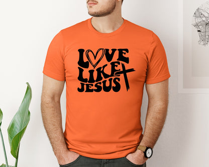 brand:Bella Canvas|color:Orange|Love Like Jesus Wavy 2 Graphic T-Shirt