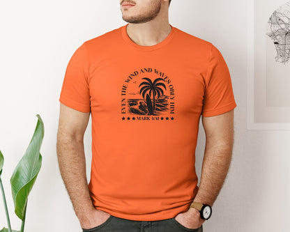 brand:Bella Canvas|color:Orange|Wind And Waves Obey Him Mark 441 Graphic T-Shirt