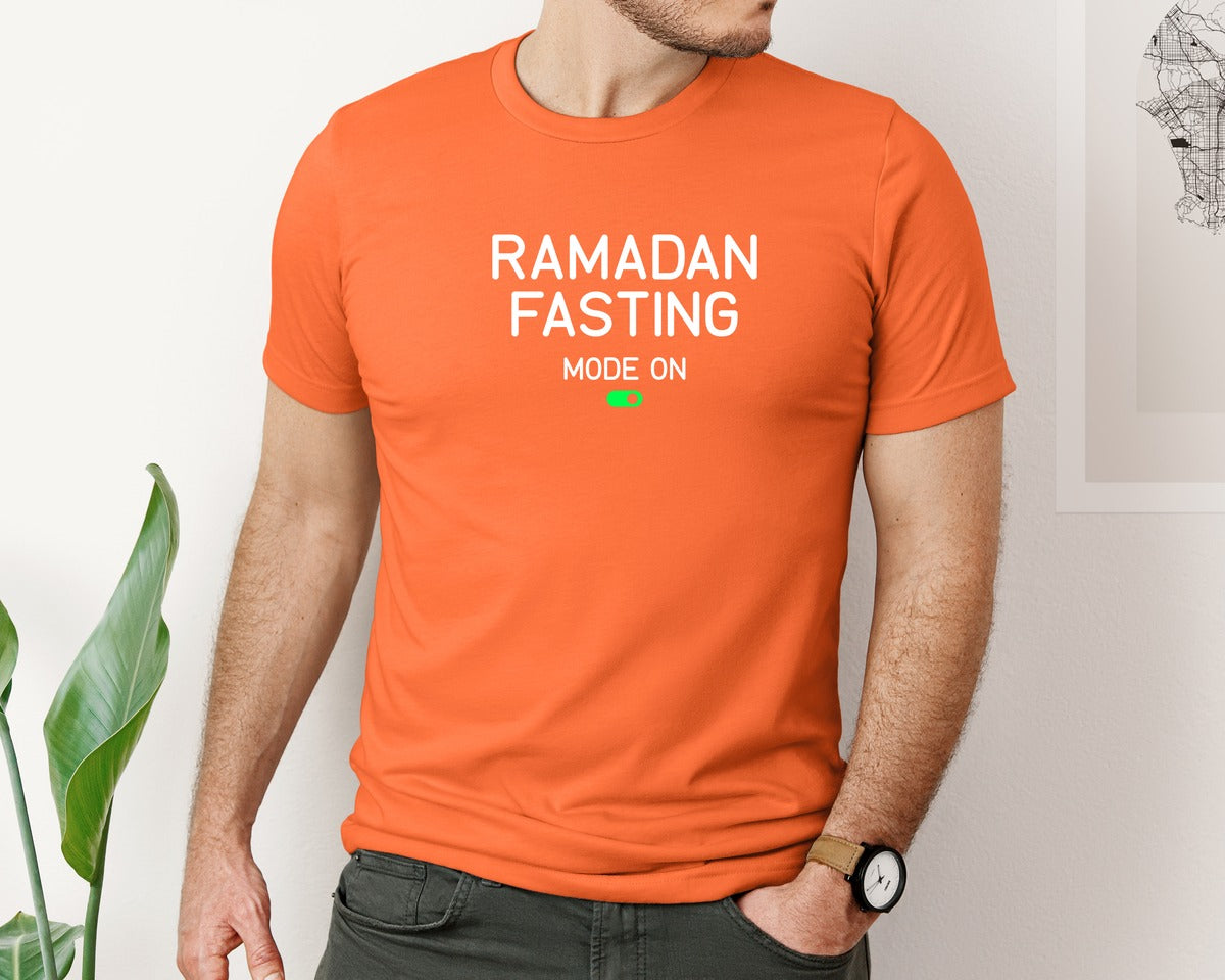 brand:Bella Canvas|color:Orange|Ramadan Fasting Mode On Ramadan Typogra Graphic T-Shirt