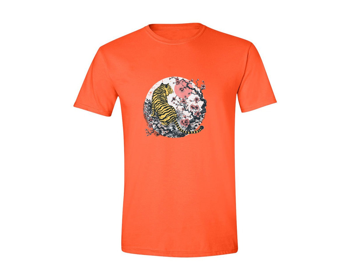 brand:Generic|color:Orange|Retro Japanese Tiger Sakura Shirt Graphic T-Shirt