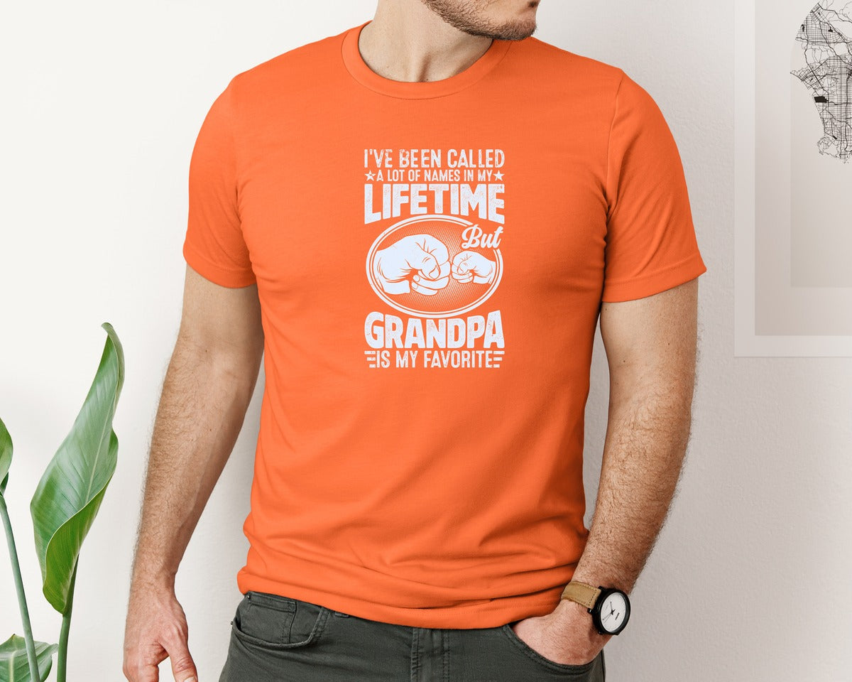 brand:Bella Canvas|color:Orange|Grandpa Is My Favorite Grandpa Graphic T-Shirt