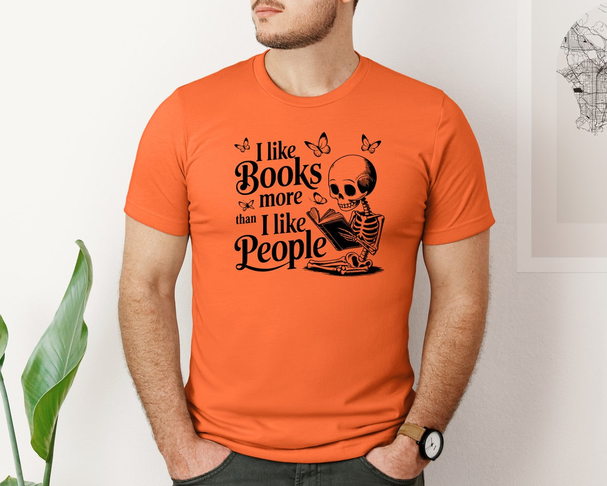 brand:Bella Canvas|color:Orange|I Like Books More Than I Like People 3 Graphic T-Shirt