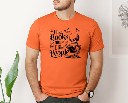brand:Bella Canvas|color:Orange|I Like Books More Than I Like People 3 Graphic T-Shirt