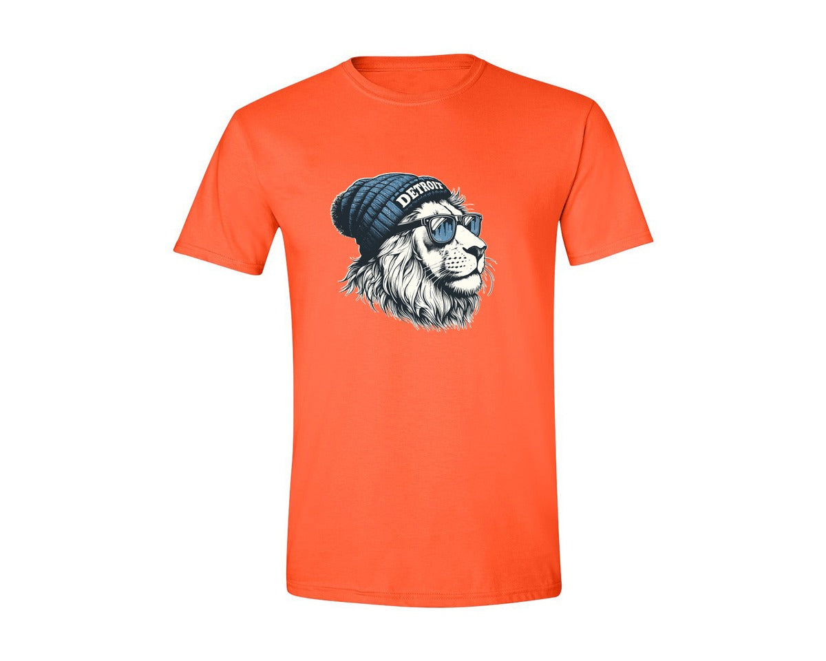brand:Generic|color:Orange|Detroit Lions Wearing Beanie Shirt Graphic T-Shirt