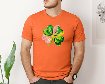 brand:Bella Canvas|color:Orange|Brushstroke Shamrock Graphic T-Shirt