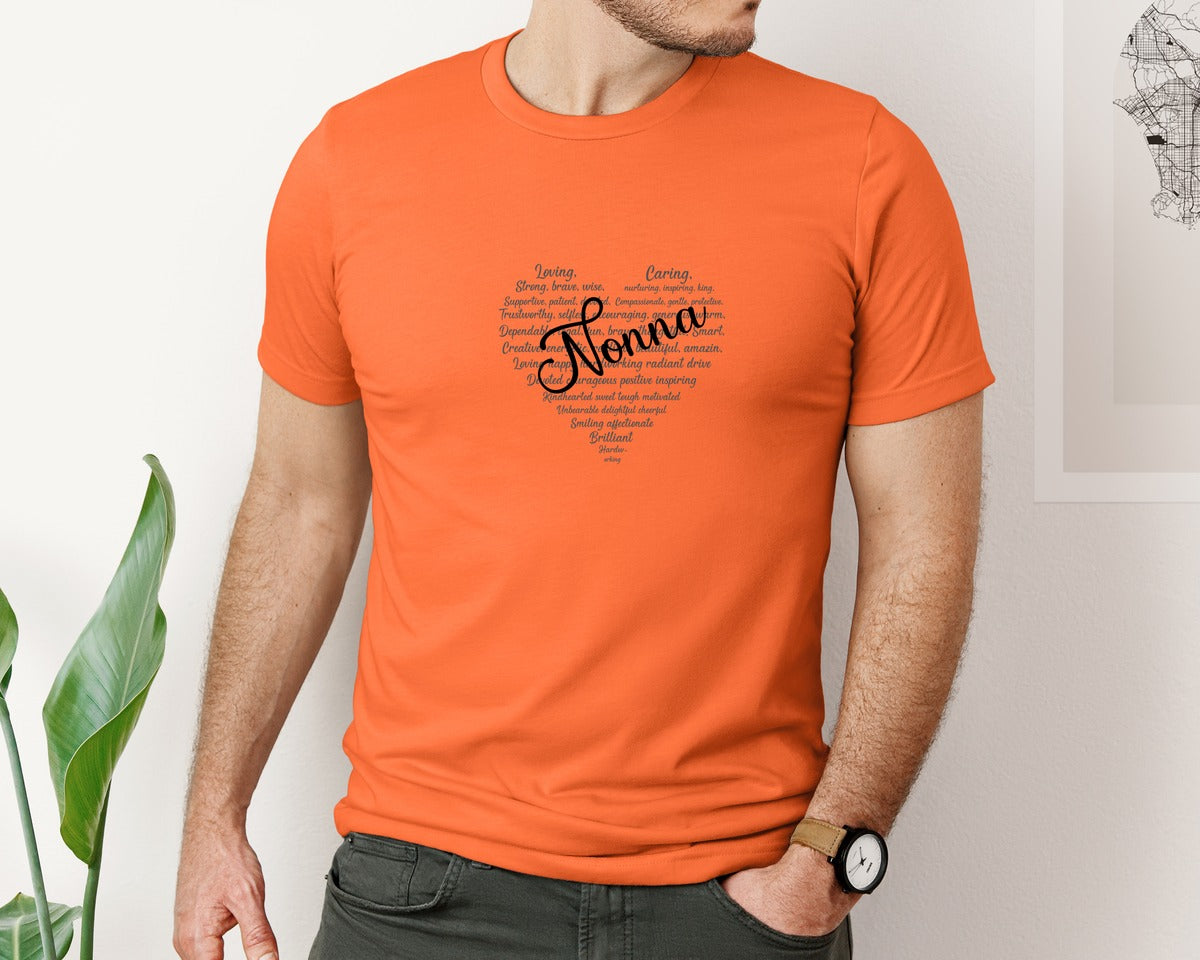 brand:Bella Canvas|color:Orange|Nonna Heart Shape Mothers Day Graphic T-Shirt