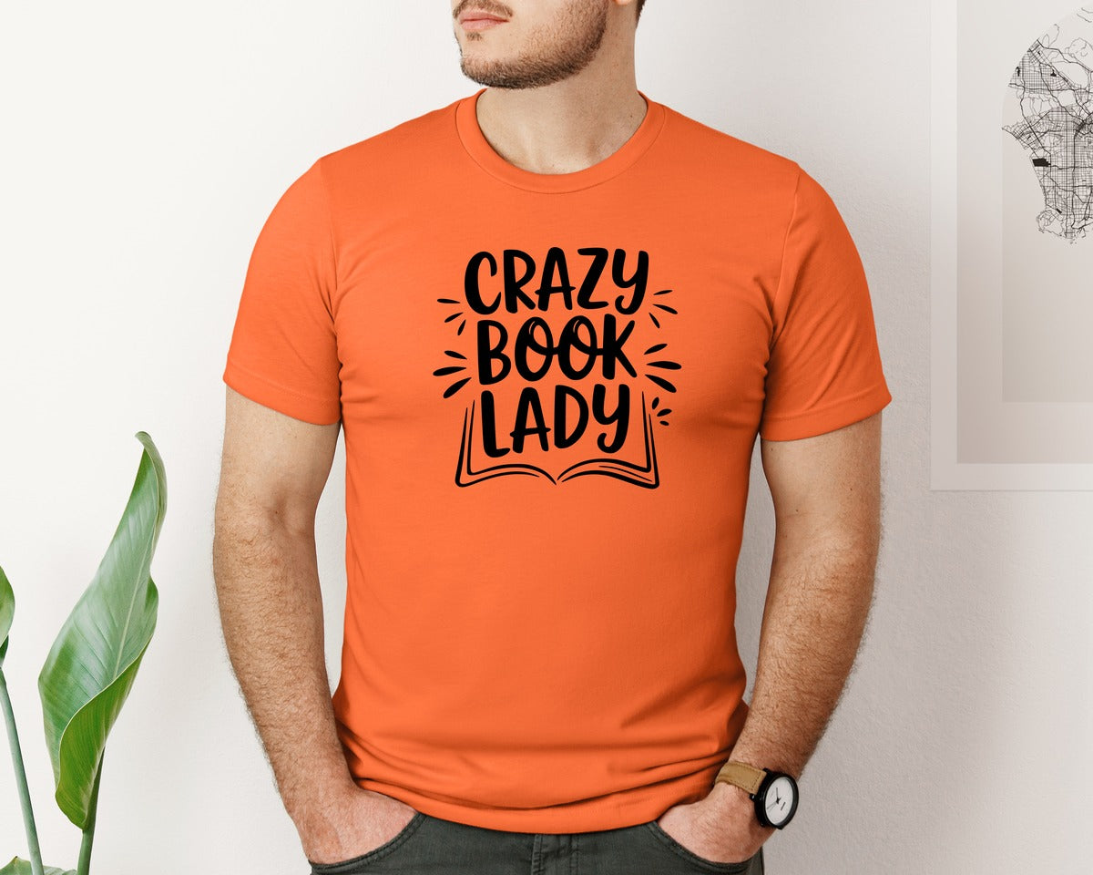 brand:Bella Canvas|color:Orange|Crazy Book Lady T Shirt Design 4 Graphic T-Shirt