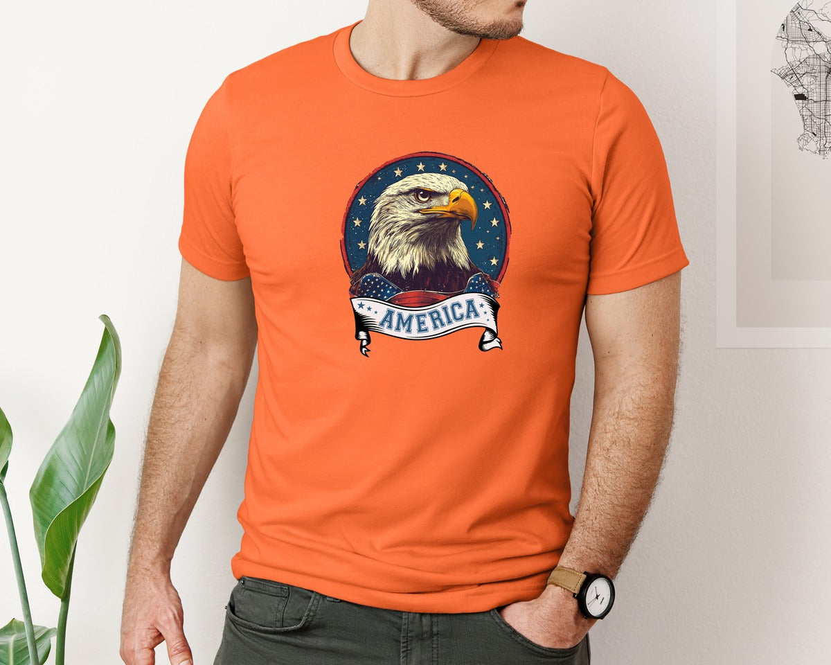 brand:Bella Canvas|color:Orange|4Th Of July Patriotic America Graphic T-Shirt