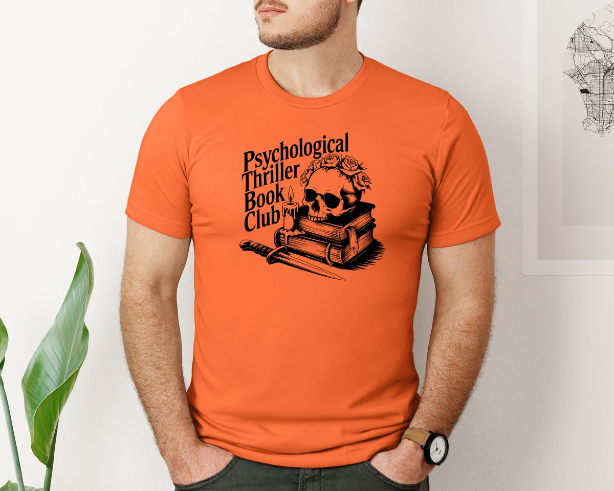 brand:Bella Canvas|color:Orange|Psychological Thriller Book Club T S Graphic T-Shirt