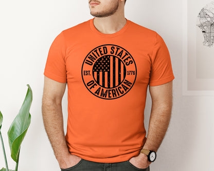 brand:Bella Canvas|color:Orange|United States Of America Patriotic Graphic T-Shirt