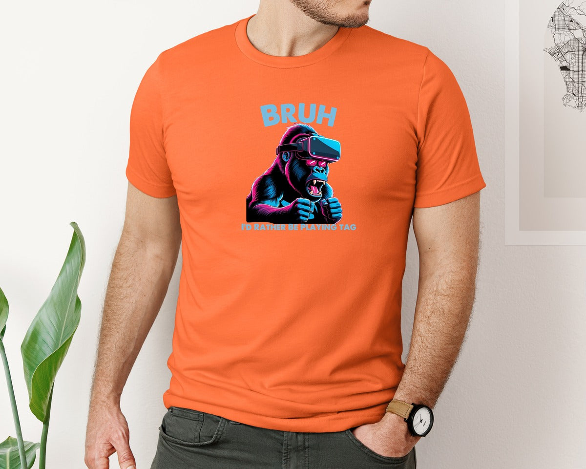 brand:Bella Canvas|color:Orange|Bruh Id Rather Be Playing Tag T Shirt Graphic T-Shirt