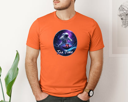 brand:Bella Canvas|color:Orange|Astronaut Tea Time In Space T Shirt Graphic T-Shirt