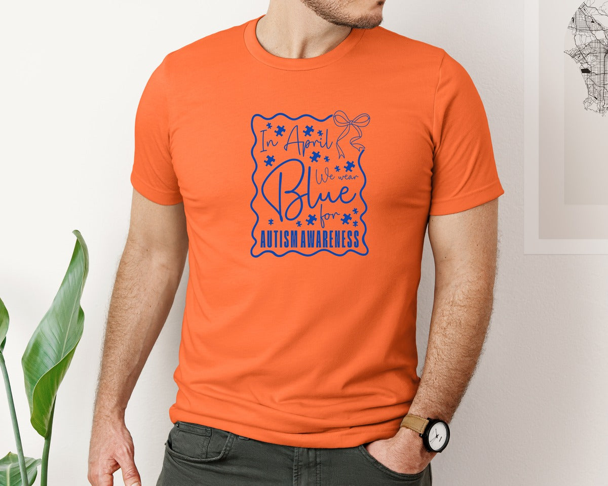 brand:Bella Canvas|color:Orange|In April We Wear Blue Autism 2 Graphic T-Shirt