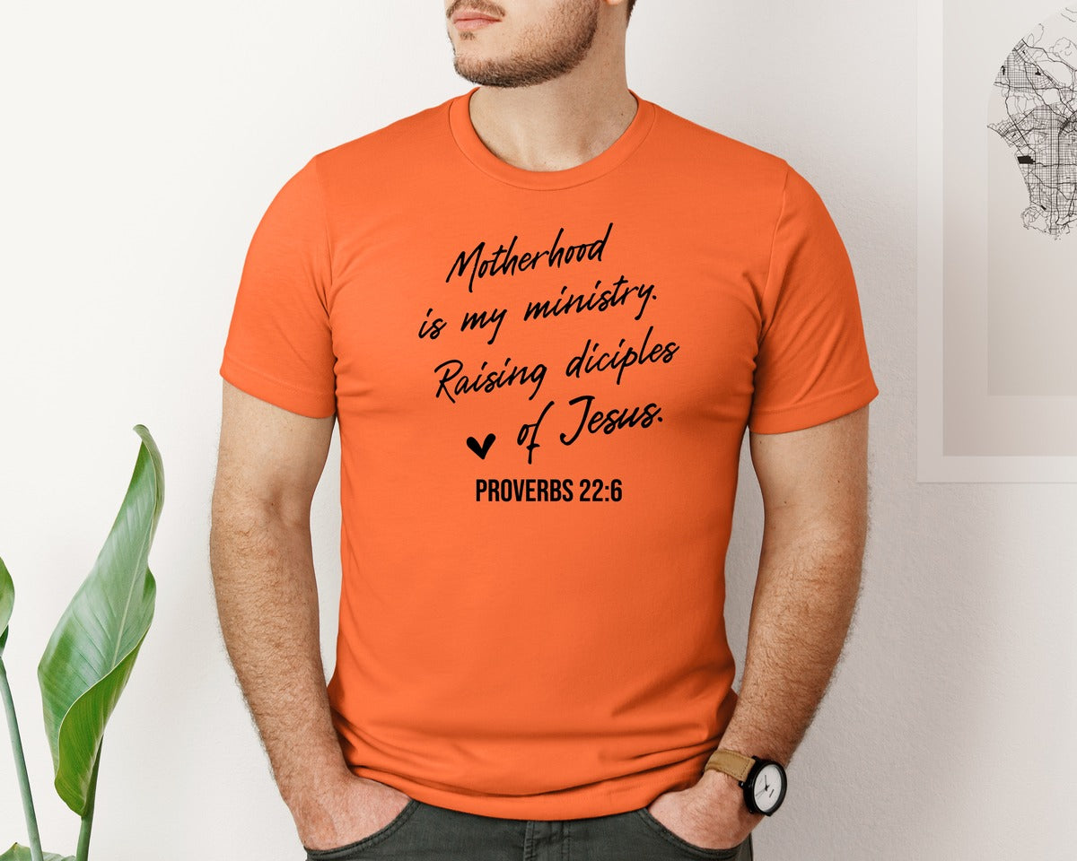 brand:Bella Canvas|color:Orange|Christian Mom Motherhood Is Kingdom Graphic T-Shirt