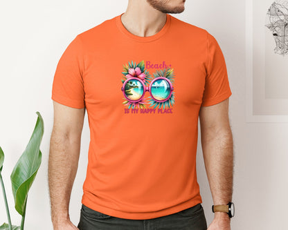 brand:Bella Canvas|color:Orange|Beach Is My Happy Place Summer Graphic T-Shirt
