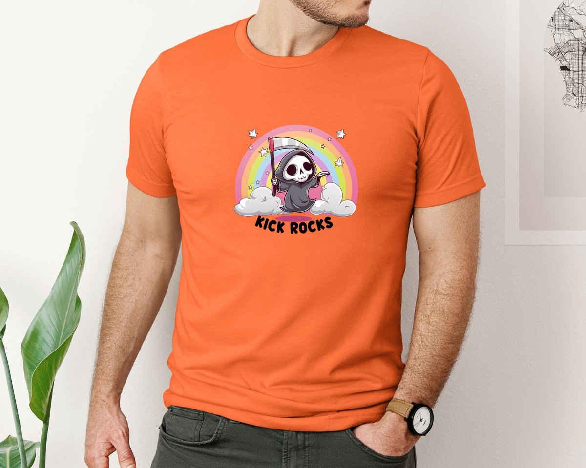 brand:Bella Canvas|color:Orange|Kick Rocks Cute Grim Reaper Graphic T-Shirt
