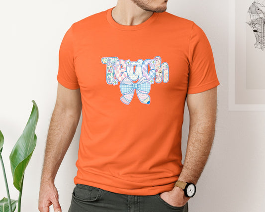 Teach Patchwork Letters With Bow Graphic T-Shirt