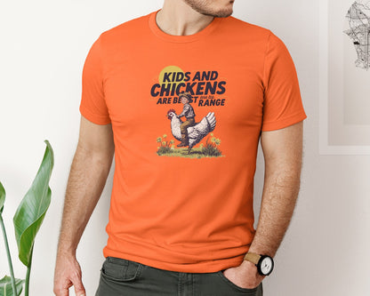 brand:Bella Canvas|color:Orange|Kids And Chickens Vintage Farm Graphic T-Shirt