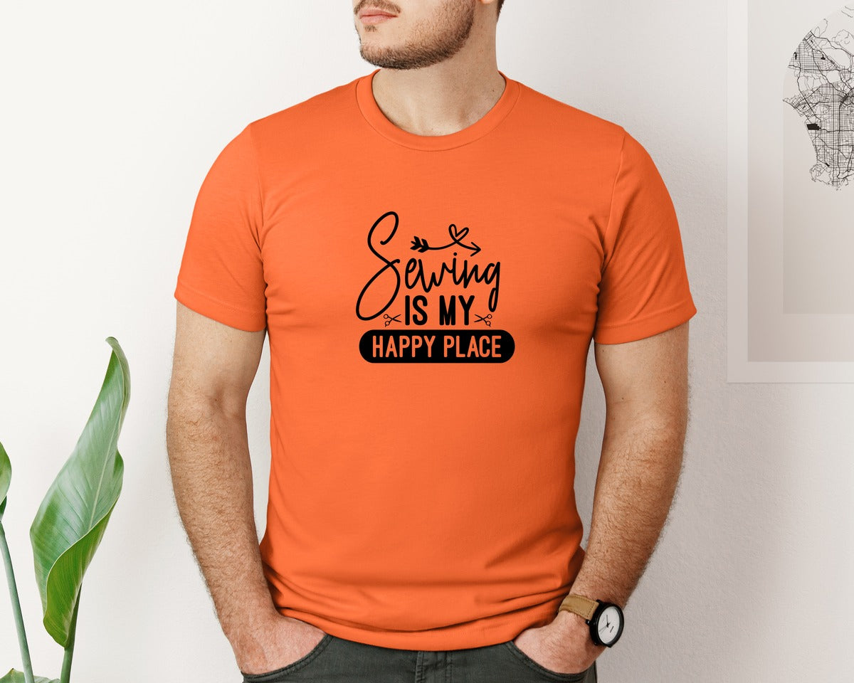 brand:Bella Canvas|color:Orange|Sewing Is My Happy Place 36 Graphic T-Shirt