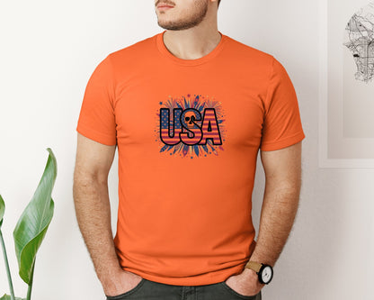 brand:Bella Canvas|color:Orange|Usa Skull Fireworks 4Th Of July T Shirt 2 Graphic T-Shirt