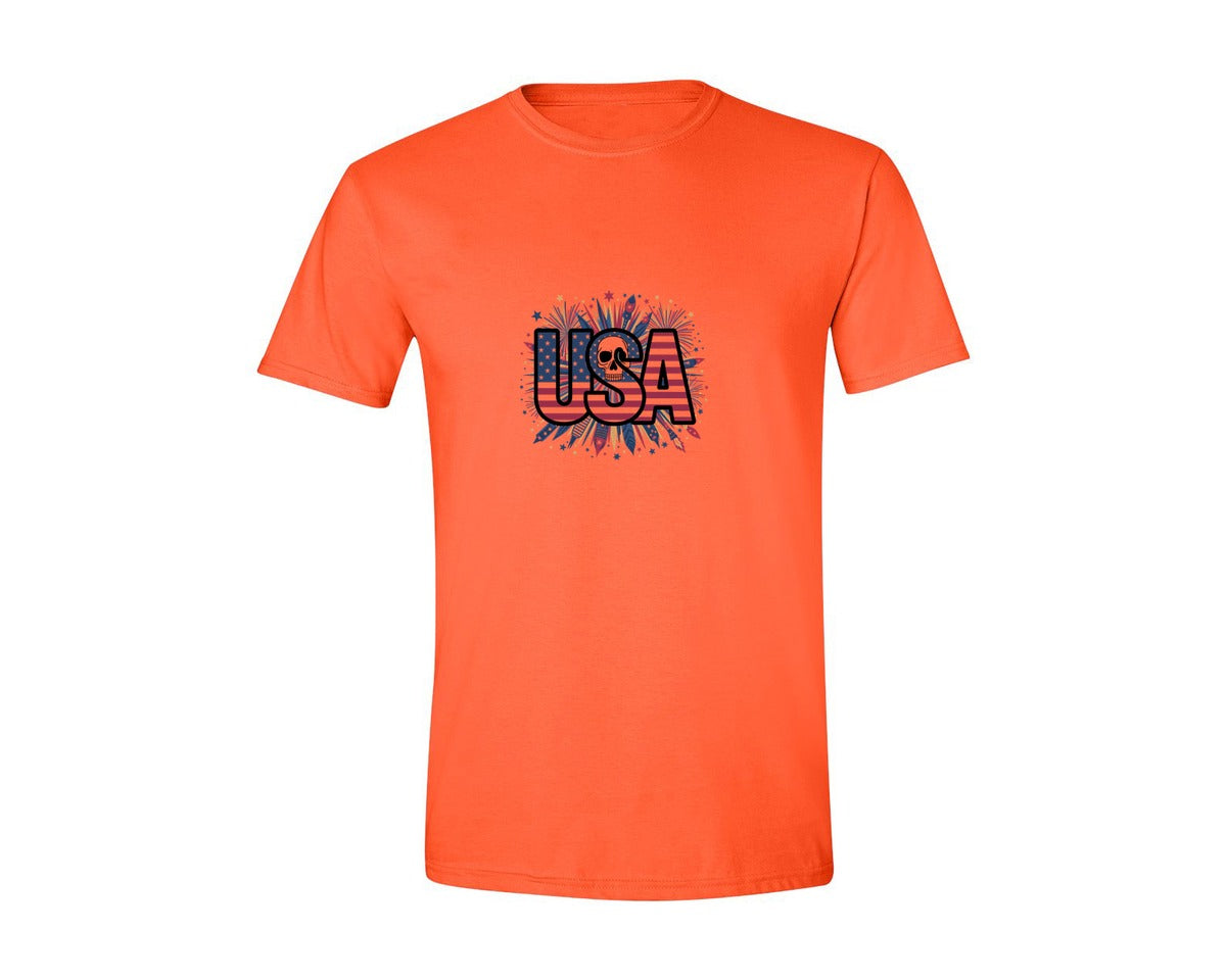 brand:Generic|color:Orange|Usa Skull Fireworks 4Th Of July T Shirt 2 Graphic T-Shirt