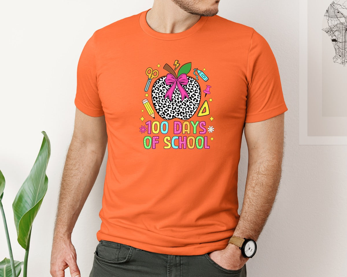 brand:Bella Canvas|color:Orange|Coquette 100 Days Of School Graphic T-Shirt