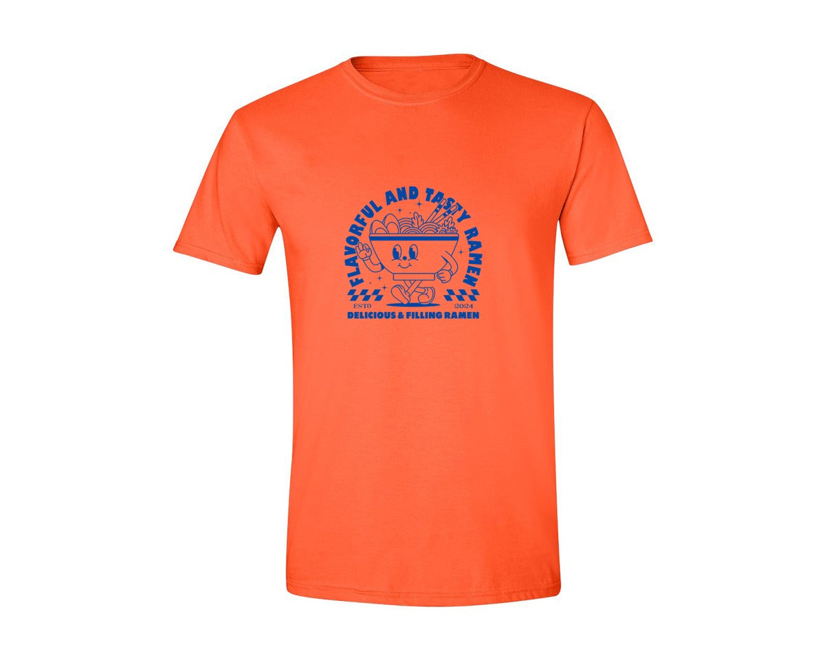 brand:Generic|color:Orange|Retro Ramen Noodle Cartoon Mascot Design Graphic T-Shirt