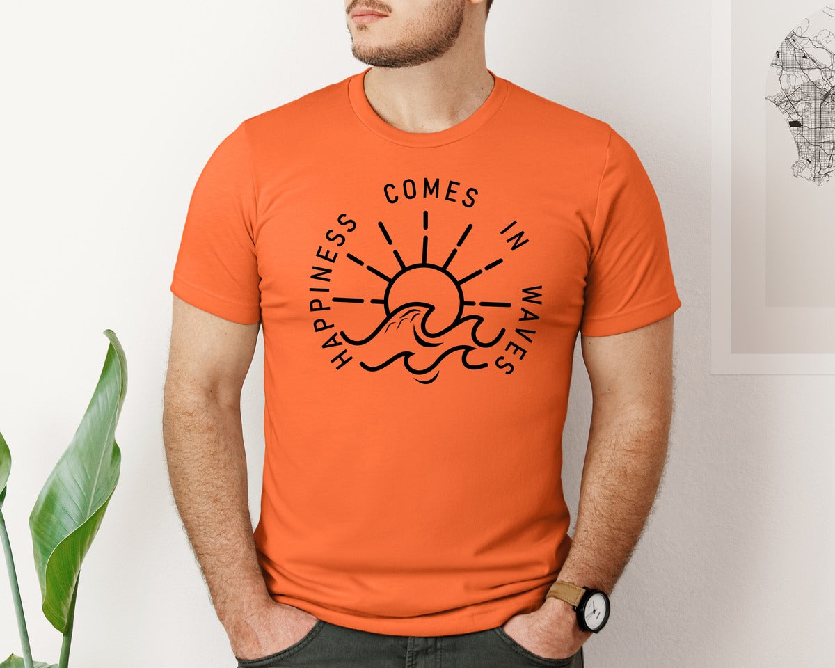 brand:Bella Canvas|color:Orange|Happiness Comes In Waves Graphic T-Shirt