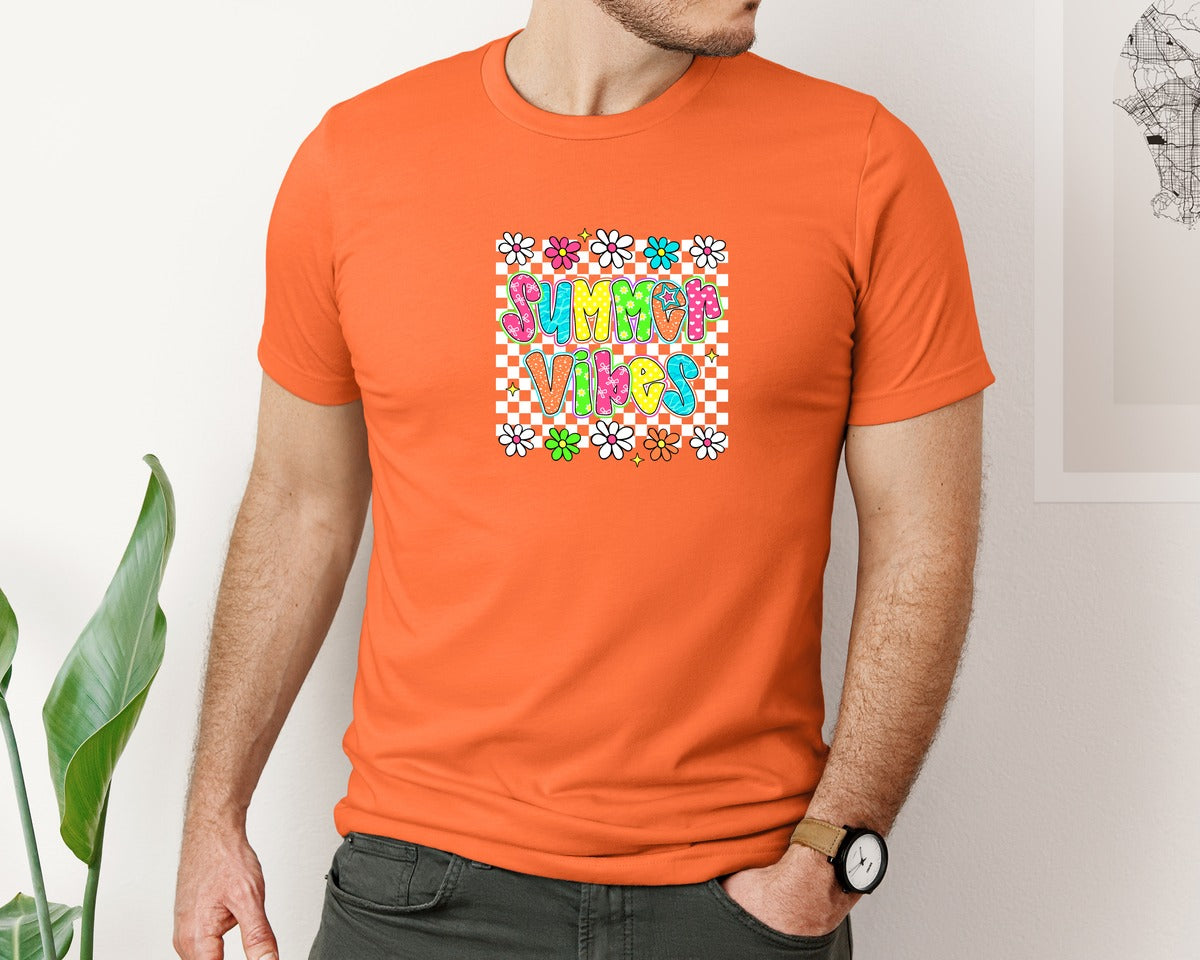 brand:Bella Canvas|color:Orange|Floral Summer Vibes Retro Summer 4 Graphic T-Shirt