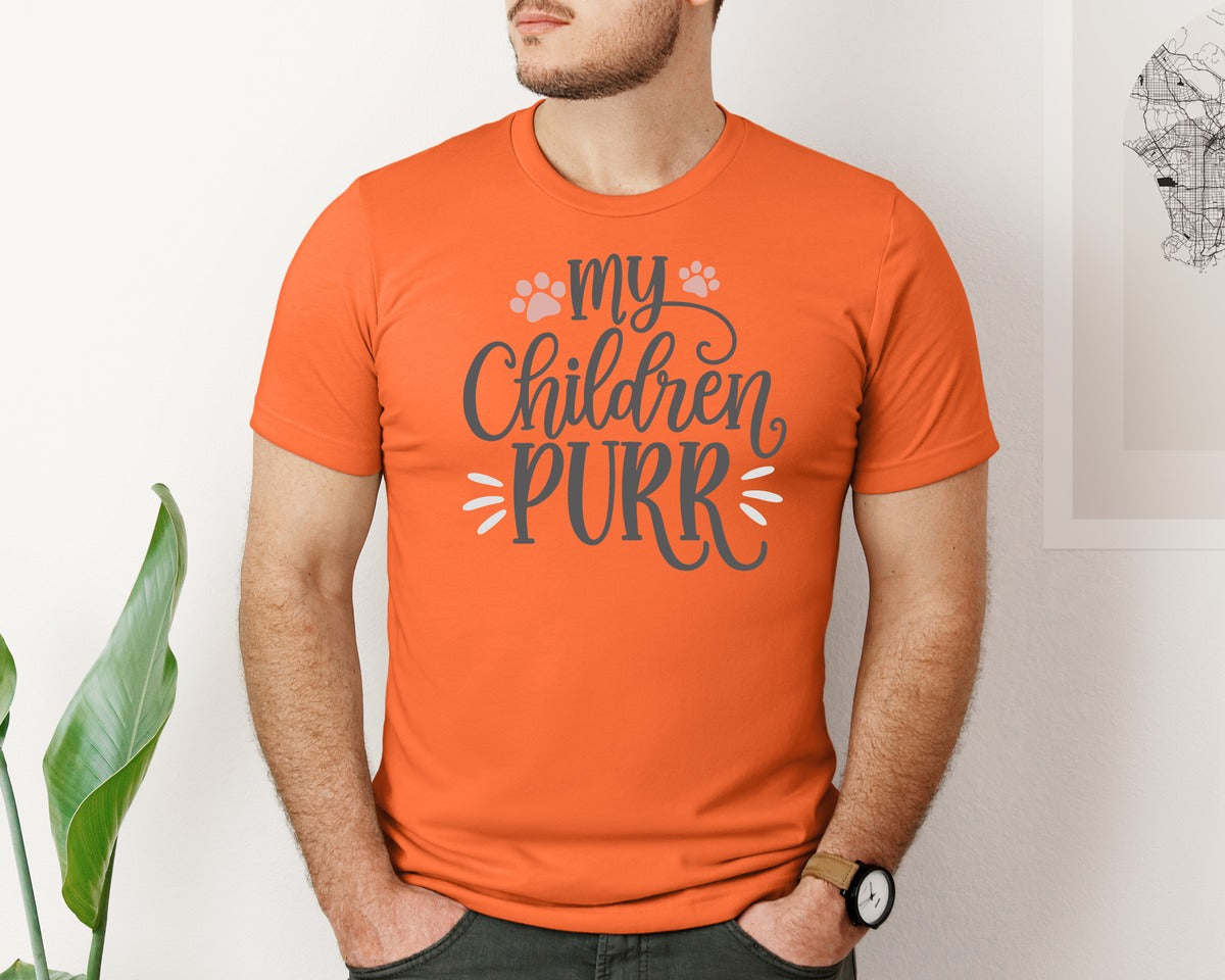brand:Bella Canvas|color:Orange|My Children Purr Cute Cat Quote Graphic T-Shirt