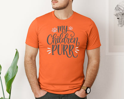 brand:Bella Canvas|color:Orange|My Children Purr Cute Cat Quote Graphic T-Shirt