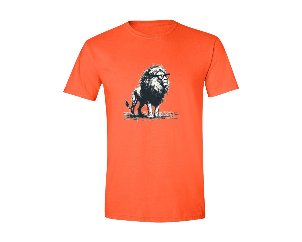 brand:Generic|color:Orange|Lion Wearing Nerd Glasses Shirt Graphic T-Shirt