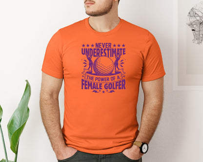 brand:Bella Canvas|color:Orange|Female Golfer Golf Club T Shirt Design Graphic T-Shirt