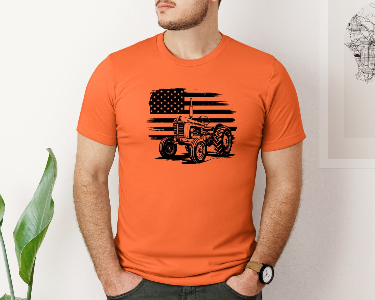 brand:Bella Canvas|color:Orange|Tractor Flag Vector T Shirt Design Graphic T-Shirt