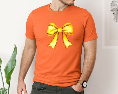 brand:Bella Canvas|color:Orange|Retro Softball Coquette Bow Pngsports Graphic T-Shirt