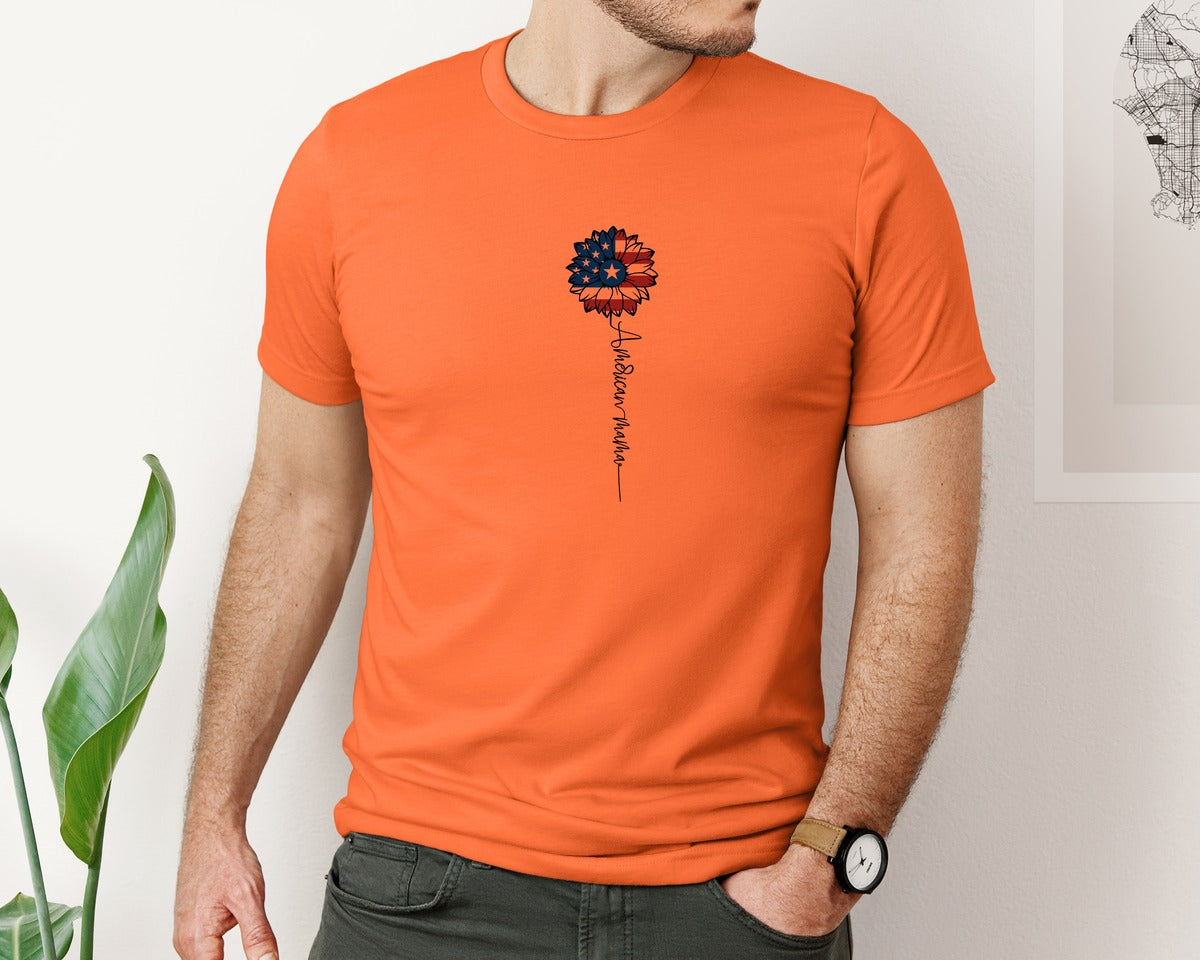 brand:Bella Canvas|color:Orange|American Mama Sunflower 4Th Of July Graphic T-Shirt