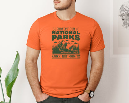 brand:Bella Canvas|color:Orange|Protect Our National Parks Defund Doge 2 Graphic T-Shirt