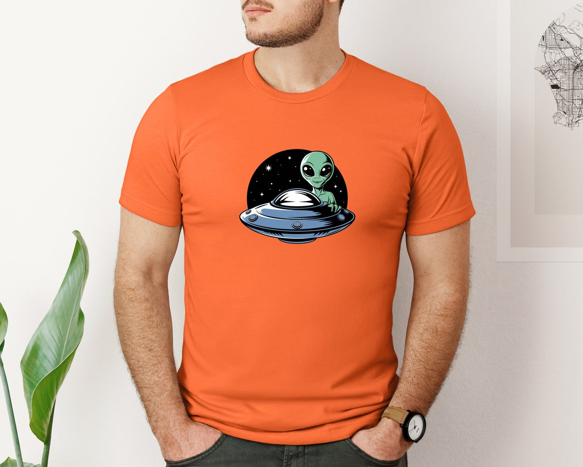 brand:Bella Canvas|color:Orange|Retro Vintage Ufo Alien T Shirt Design 4 Graphic T-Shirt
